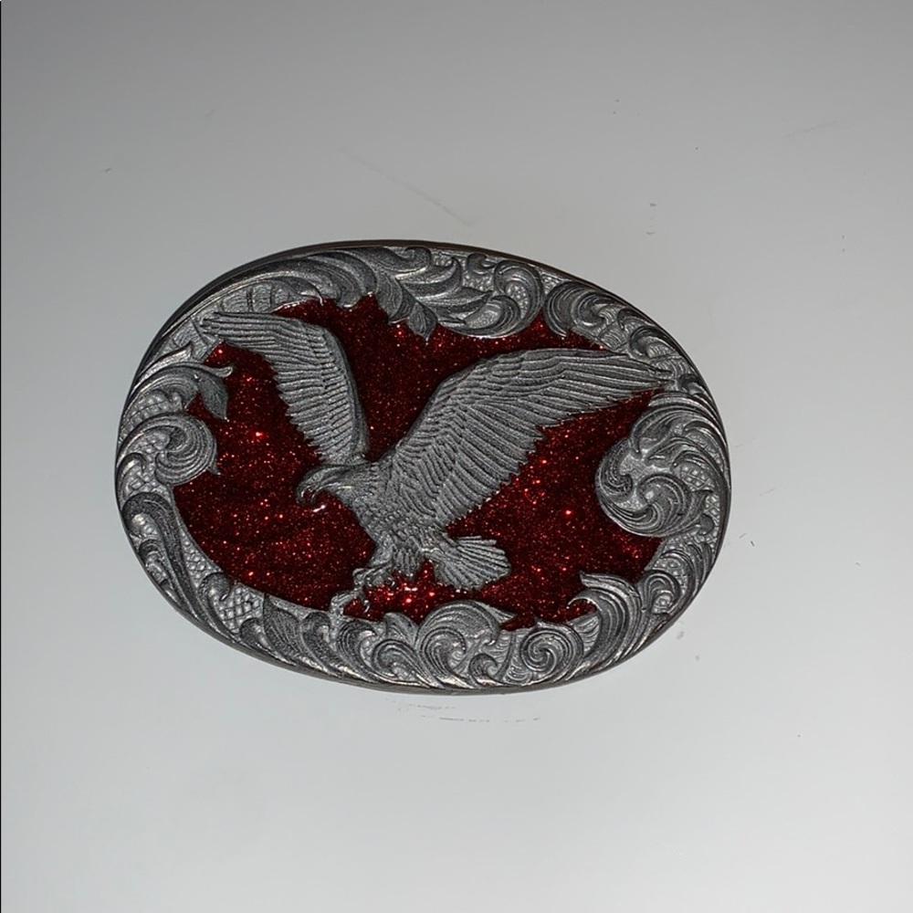 Kaymen Soaring Eagle Silver and Red Belt Buckle